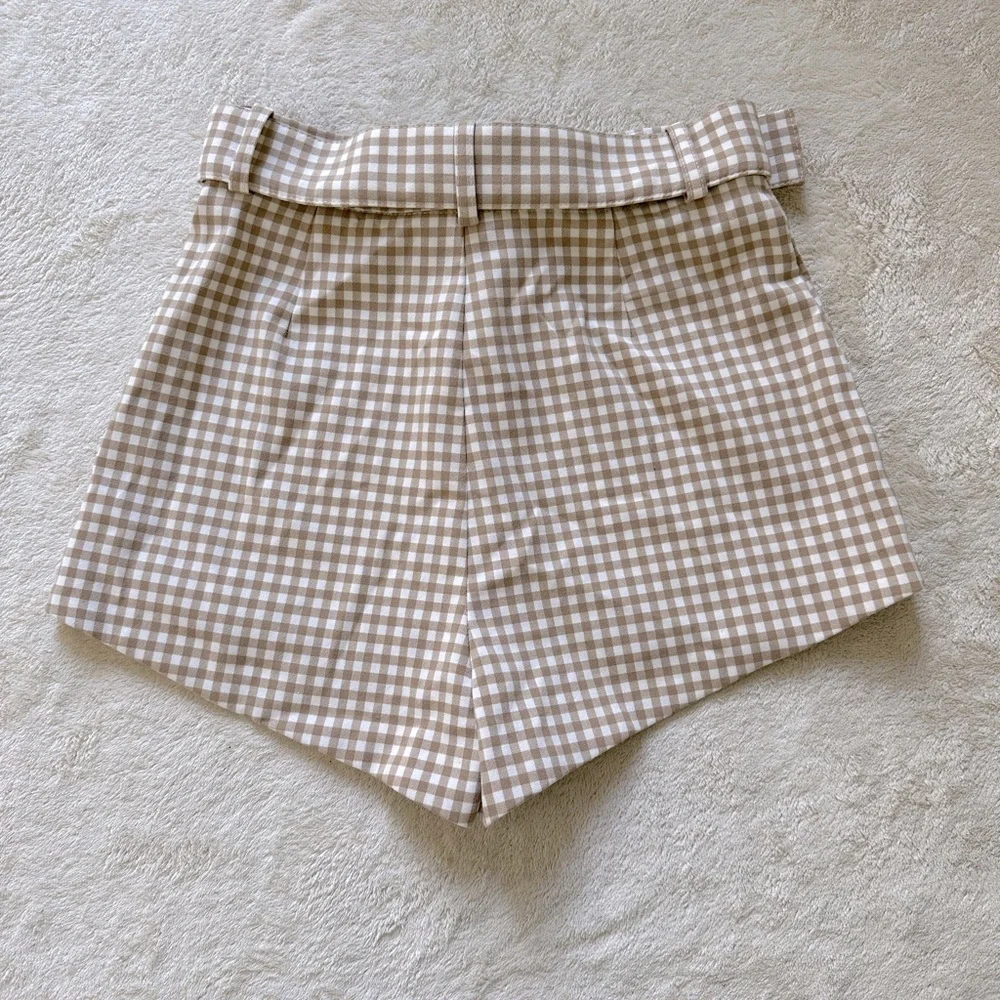 Zara Belted Gingham Shorts XS